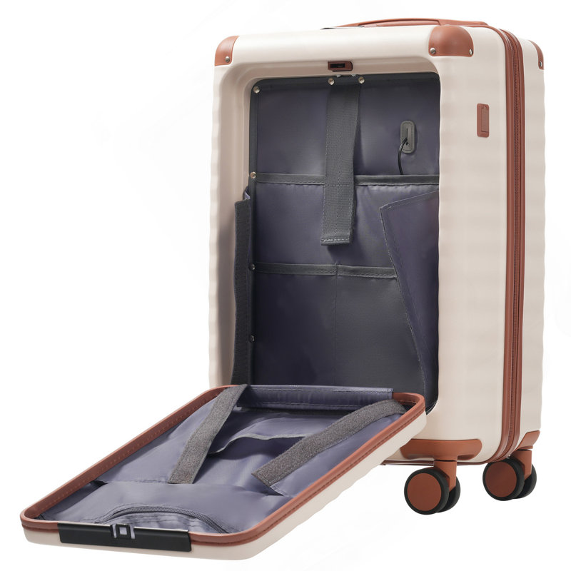 Ensemble de bagage 5 pièces avec ouverture frontale, valise de transport extensible rigide avec roulettes pivotantes, sac de rangement pour porte-gobelet et verrou USB