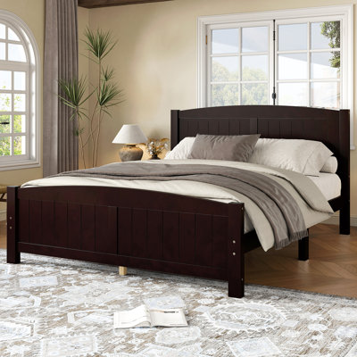 Grand lit plateforme, lit plateforme en bois massif avec lattes de soutien et structure solide, aucun sommier nécessaire, espresso