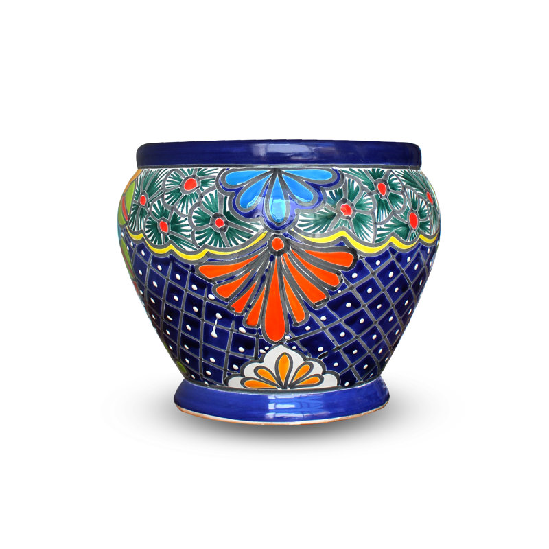 Pot à fleur en céramique bleu Talavera