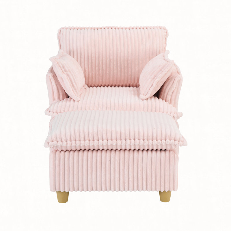 This single-seat corduroy sofa comes with an ottoman and throw pillows. It's perfect for sitting or lying down comfortably in the living room, on the balcony, or in the study