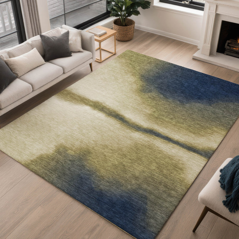 Tapis abstrait lavable à la machine intérieur / extérieur ACN2419, Rectangle 9 pi x 12 pi