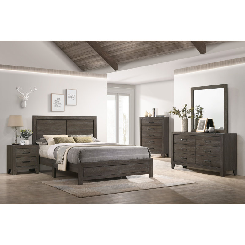 Ensemble de chambre avec lit plateforme Estol 3-1 Estol, Brun, Double