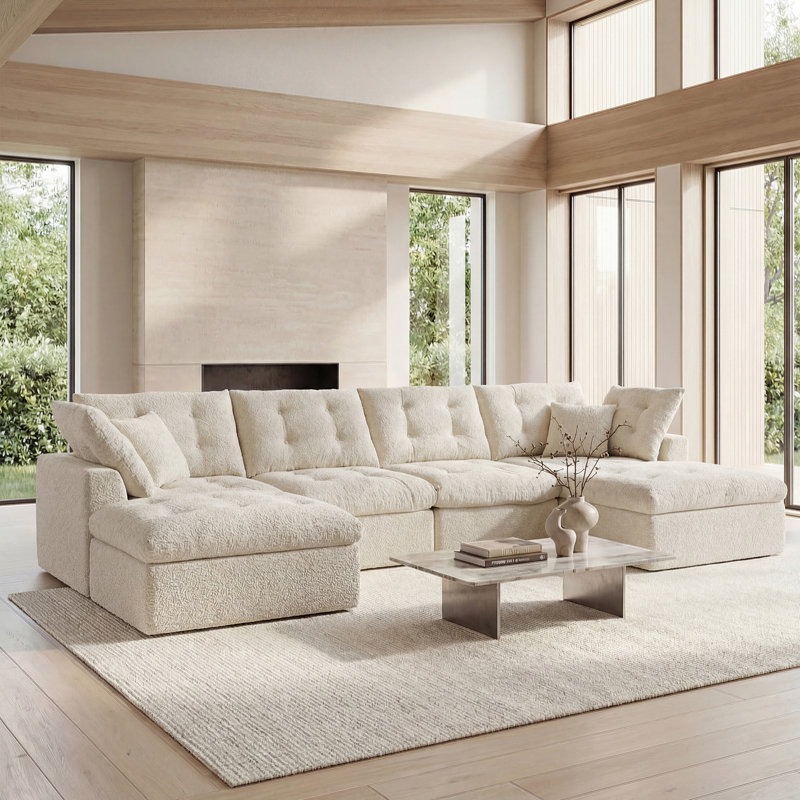 142" Cloud Sectional Couches L-Shaped Modular Boneless Chenille Sofa Couches With 2 Deep Seat Ottoman And Side Pockets, Module Combination For Living Room 4 Seater