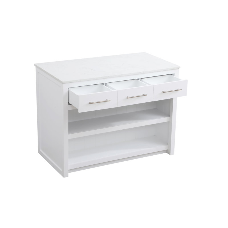 Îlot de cuisine 48 pouces, Blanc / nickel brossé