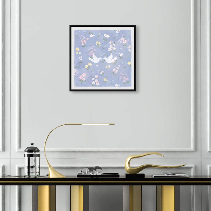 Love Doves Print by Oliver Gal, 17"H x 17"W, Black Floater Frame