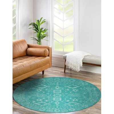 Tapis oriental turquoise en laine touffeté à la main Bachar