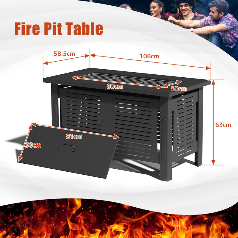 Chanade Rectangle Iron Wood Burning Smokeless Outdoor Fireplace with Lid