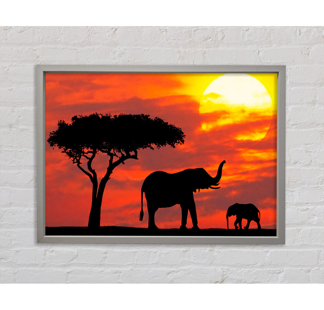 Mutter und Baby Elefant Silhouette bei Sonnenaufgang Kenia - Einzelbildrahmen Kunstdrucke auf Leinwand