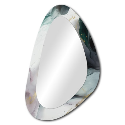 Green And White Contemplative Abstraction II - Abstract Metal Art Decor Modern Irregular Wall Mirror