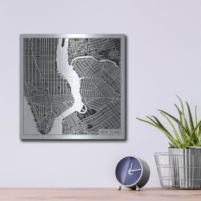 Luxe Metal Art 'New York Map Black'  by Laura Marshall Metal Wall Art