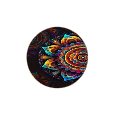Colorful Floral Circle Patterned Woven Base Machine Washable Rug