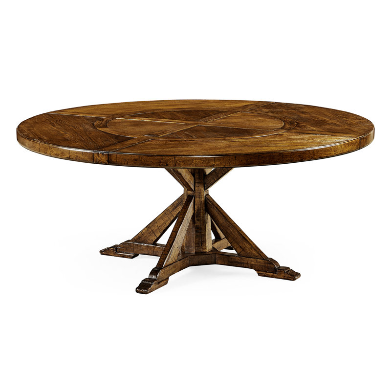 Casually Country Round Walnut Wood Dining Table, Country Farmhouse Walnut, 72" W x 72" L