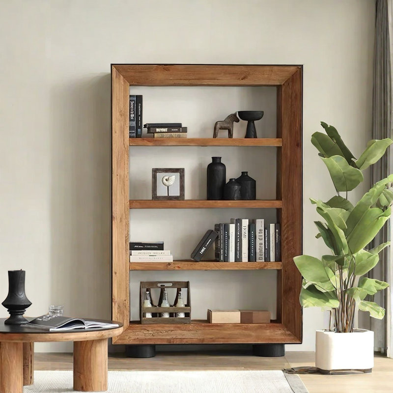 Bibliothèque simple en bois de pin massif rétro