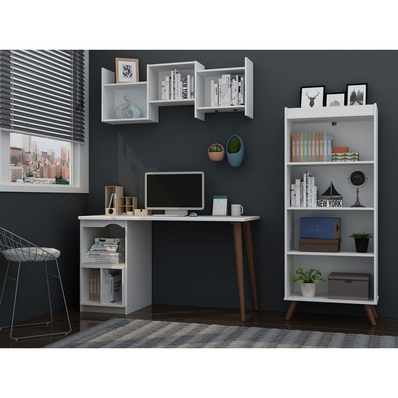 Hampton 3 Piece Writing Desk Office Set, White Maple