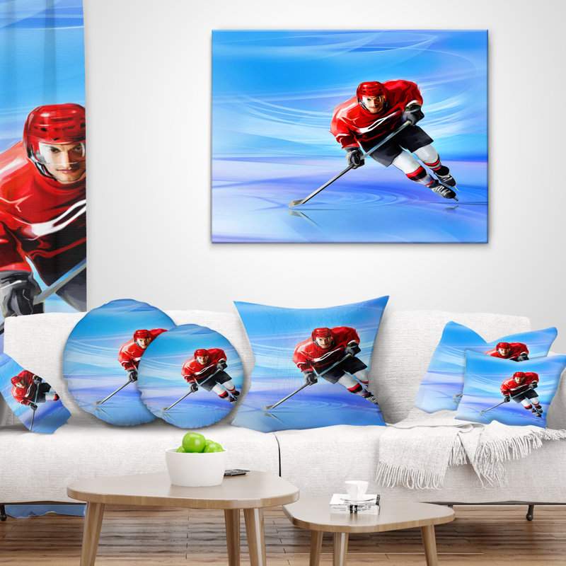 Male Hokey Player - Portrait Printed Pillow, Throw Pillow, 16" x 16"