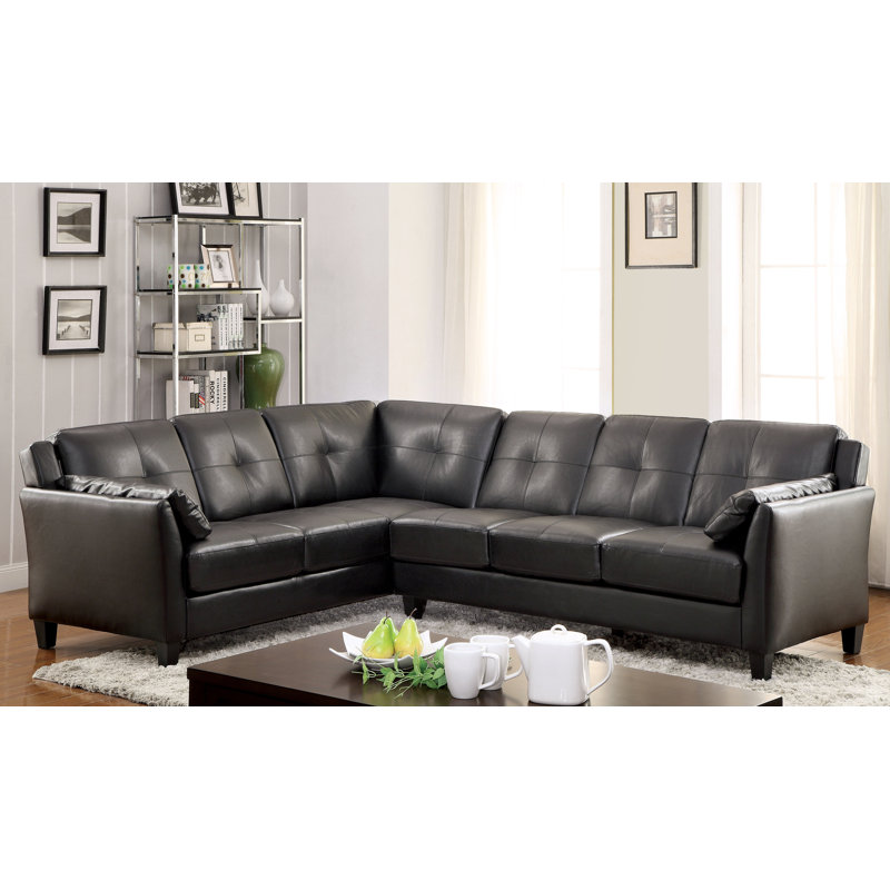 Gardner Faux Leather L-Shaped Sectional Left Hand Facing, Black Faux Leather