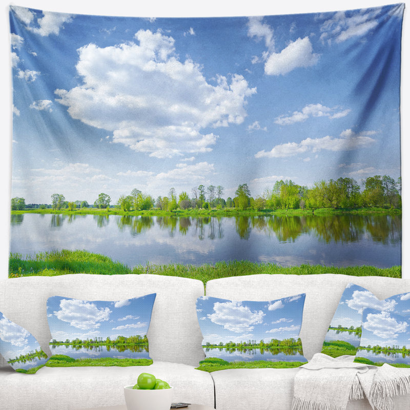 Tapisserie de printemps paysage par narew river, H 32 po x l 39 po