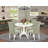 5 Piece Dining Table Set Includes a Round Kitchen Table with Pedestal and 4 Dark Shitake Linen Fabric Upholstered Chairs, Linen White-951835603-951835602-1015088890