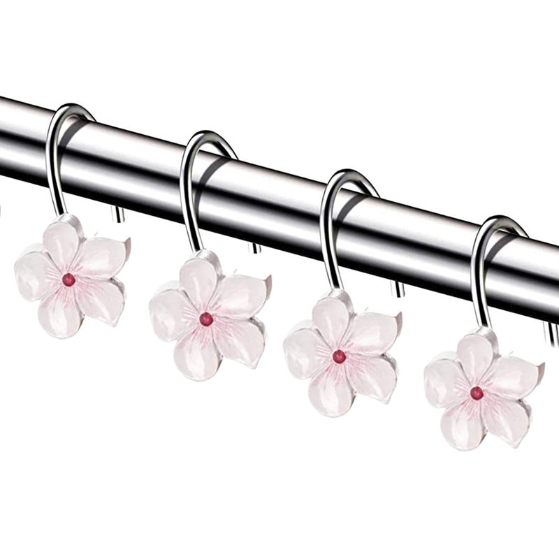 Vanda White and Pink Floral Resin Shower Curtain Hooks Set