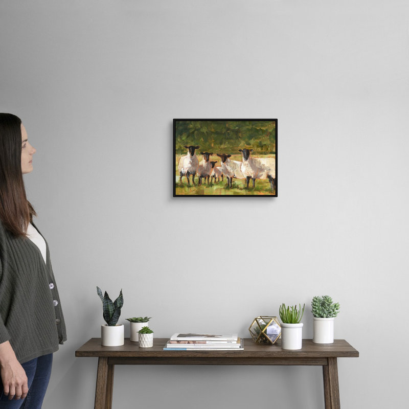 «Sheep Family II», art mural sur toile, H 14 po x l 18 po x P 2 po, Toile avec cadre noir