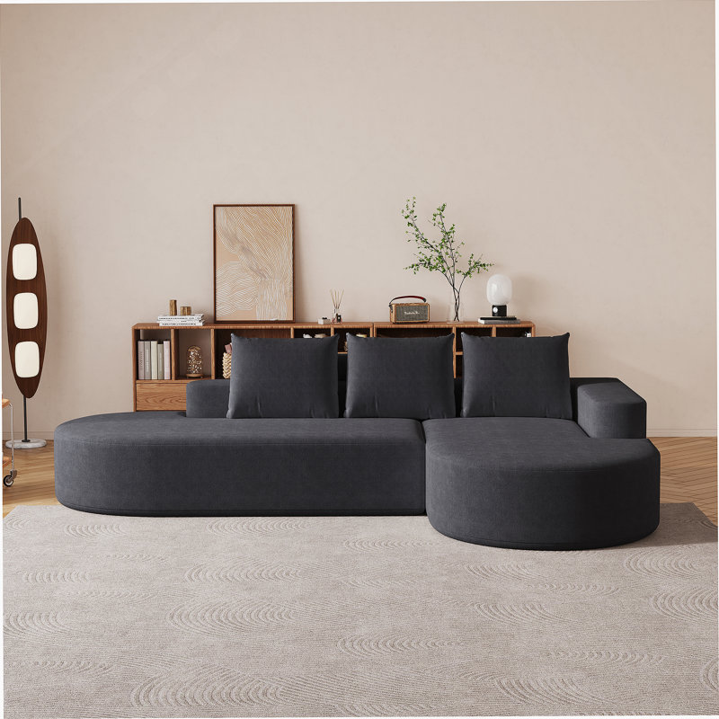 Canapé moderne incurvé moderne, ensemble de canapé modulaire rembourré sans os en chenille, ensemble modulaire de salon modulaire en L de 108,5 po avec 3 coussins, canapé-lit combiné gratuit pour le salon, la chambre à coucher