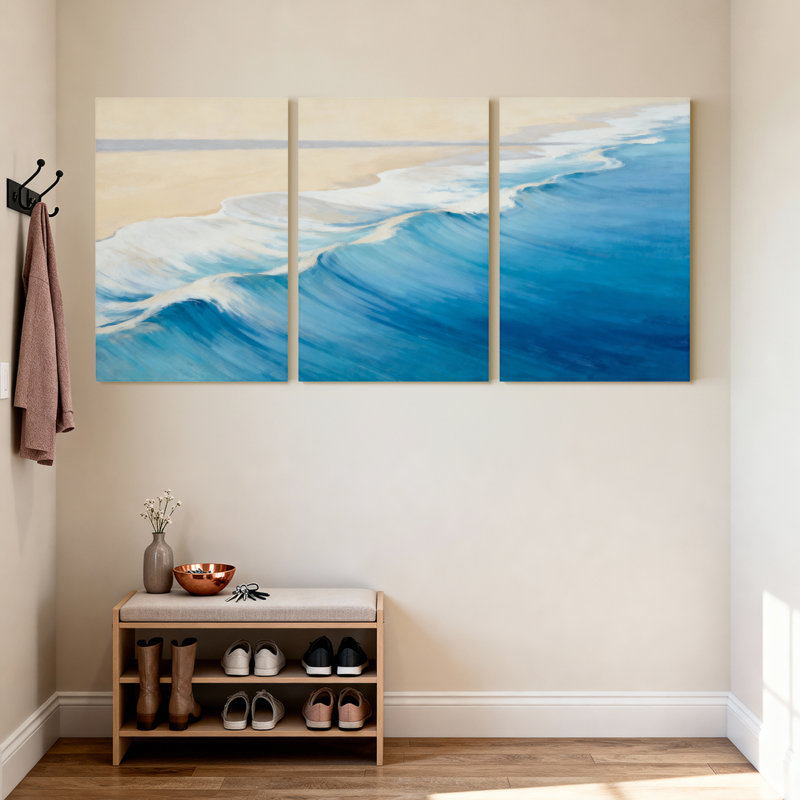 Ensemble de 3 tableaux muraux sur toile représentant un paysage marin et des vagues de l'océan, H 36 po x l 72 po
