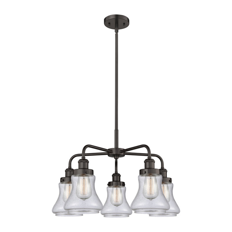 Lustre suspendu 5 lumières 24 po Bhanupriya, Bullé, Bronze huilé