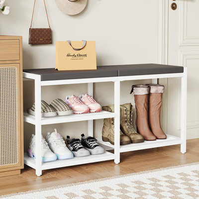 Shoe Bench & Rack Storage Bench with Seat Cushion