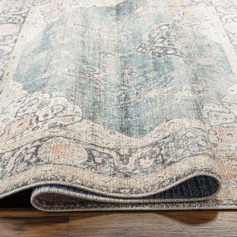 Marlene Vintage Blue and Cream Rectangular Area Rug
