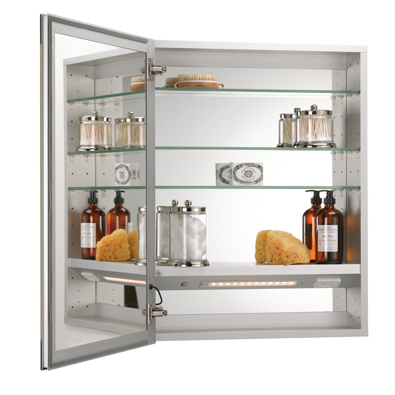 Armoire à pharmacie encastrée sans cadre avec 4 tablettes réglables Twitty, H 36 po x l 15 po x P 4 po, Bords polis