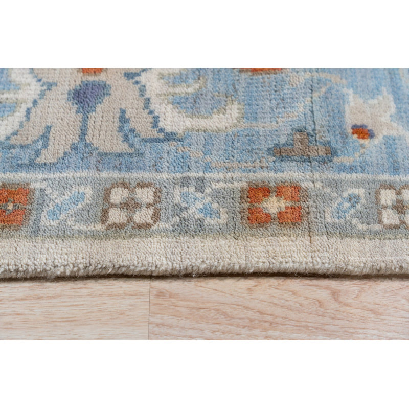 8x10 Ivory Hand-Knotted Wool Sky Blue Border Classic Traditional Modern Contemporary Carpet Rug