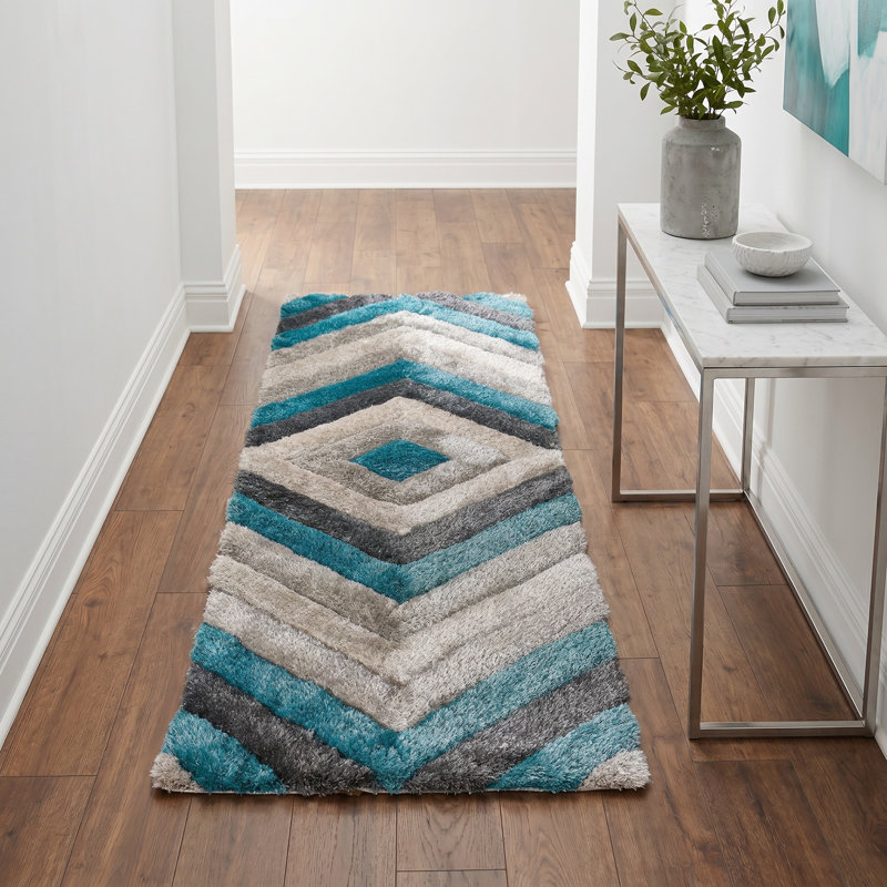 Tapis bleu sarcelle Garion, Tapis de couloir 7 pi 9 po