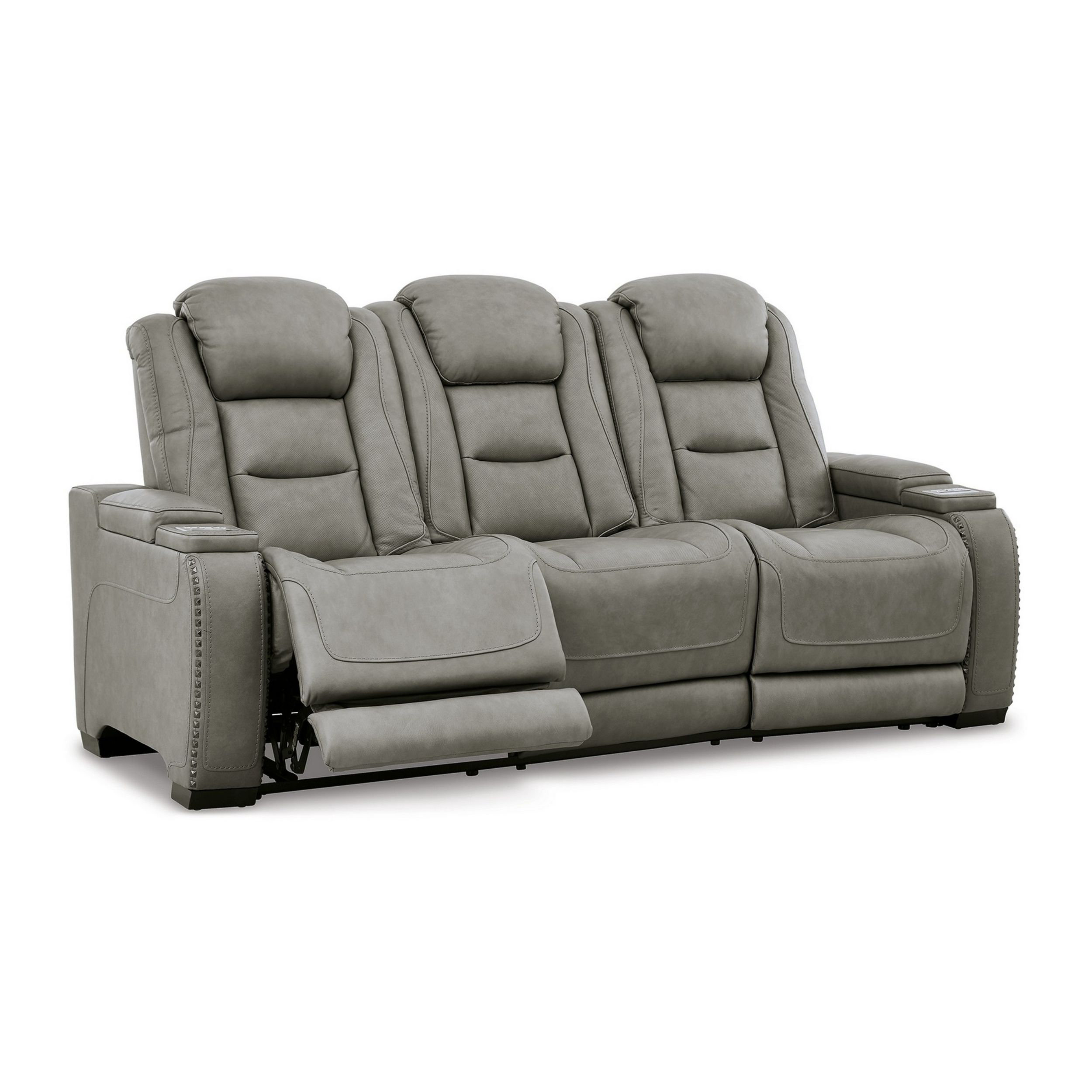 Claude Dual Power Headrest and Lumbar Support Reclining Sofa in Light Grey  Genuine Leather