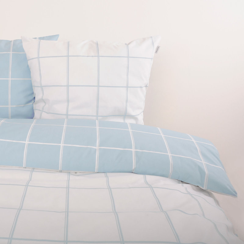 LARGE CHECK Bedding, 155 x 220 cm  - 1 Pillowcase (80 x 80 cm), Crisp White/Sky Blue