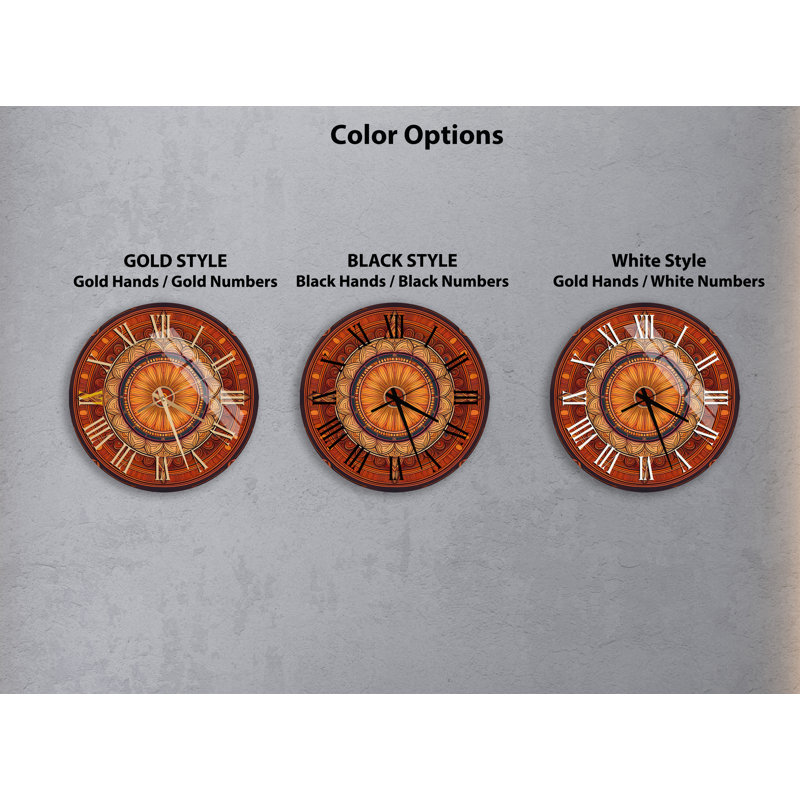 Horloge murale rustique en verre trempé Mandala, Doré