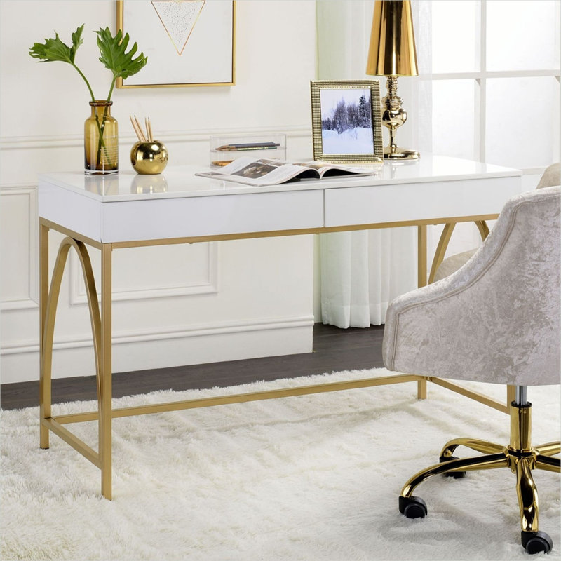 Bureau conforme à la photo, avec structure en métal, tiroirs de rangement et deux tiroirs, idéal pour un bureau à domicile.