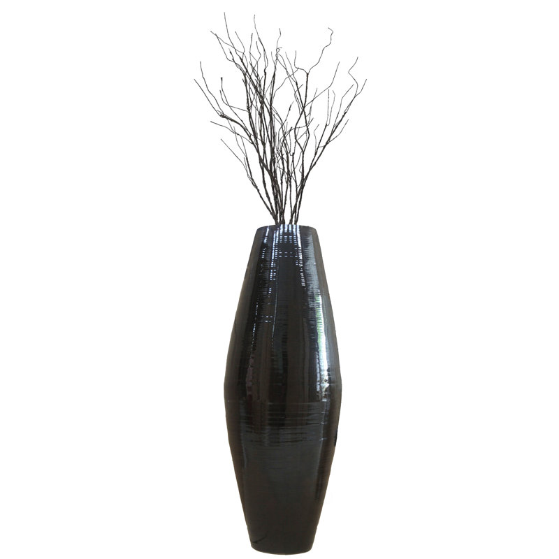 Grand vase de plancher en bambou fabriqué à la main Teebar, H 27,5 po x l 11 po x P 11 po, Noir