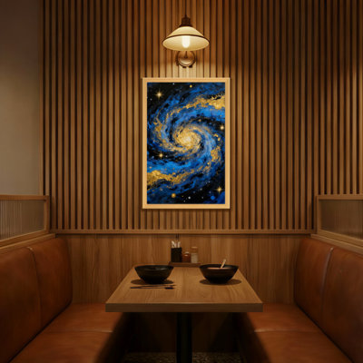 Paysage et nature galaxie spirale avec étoiles dorées et tourbillons bleus