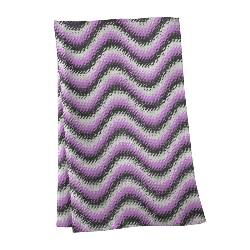 Torchon à rayures ondulées, Croisé en coton, Mauve / noir / blanc