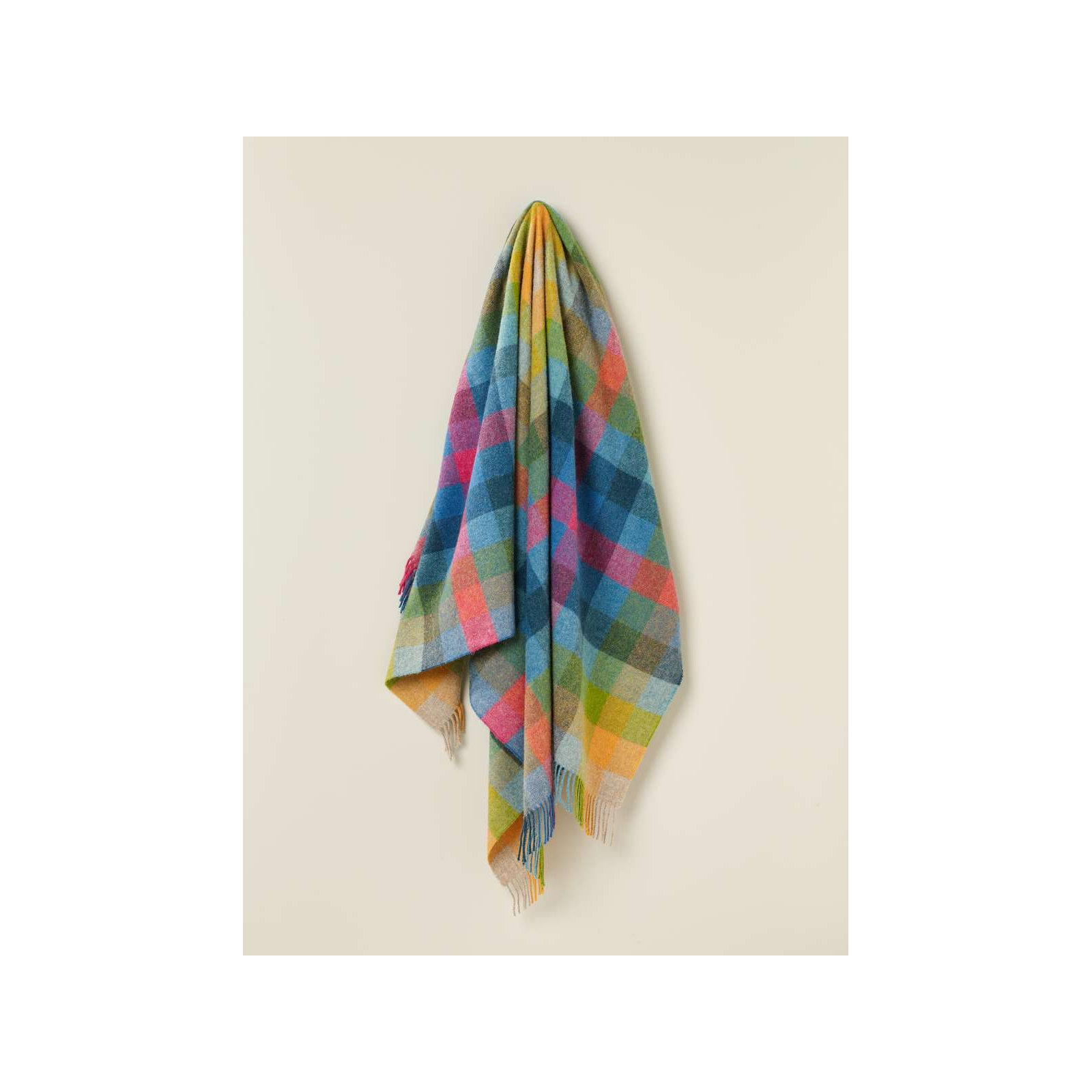 Shetland Wool Throw/Blankets Hand Woven Blanket, Blue/Green/Orange/Purple Geometric