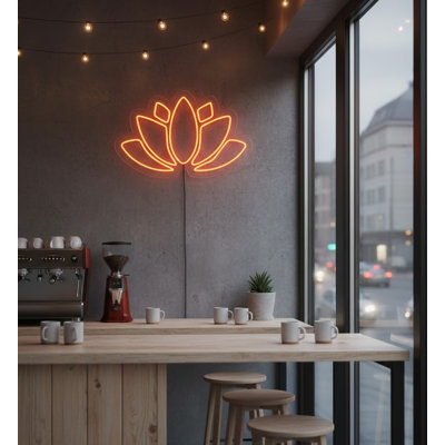  | Enseigne néon fleur de lotus néon | Fabriqué avec un tube néon incassable flexible durable qui émet une lueur orange vibrante et chaleureuse pour plus de 50 000 heures de luminosité | 16 x 25 | Orange