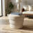 16"W Round Storage Ottoman With Removable Lid, Modern Tiered Upholstered Footstool In Beige Soft Chenille Fabric