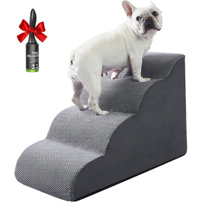 L'escalier pour chien rampe sur les lits hauts et le canapé jusqu'à 24 po, marche pour petit chien avec mousse à haute densité, escalier pour animal de compagnie à 4 marches avec fond antidérapant pour chiot et chat, rouleau à charpie pour chien
