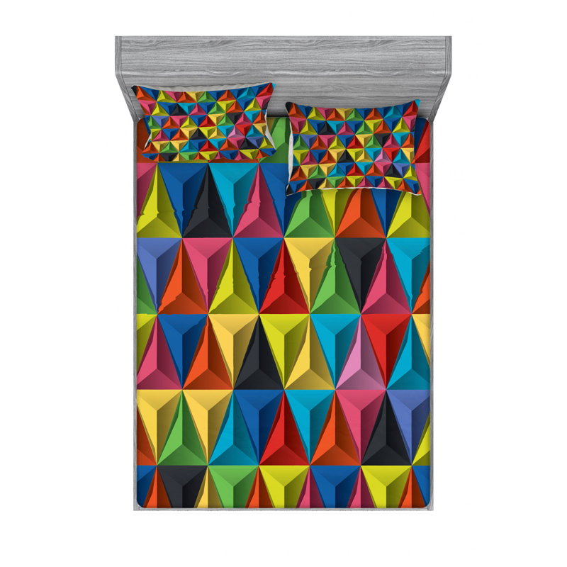 Microfiber Geometric Sheet Set, Full Sheet Set with Fitted Sheet