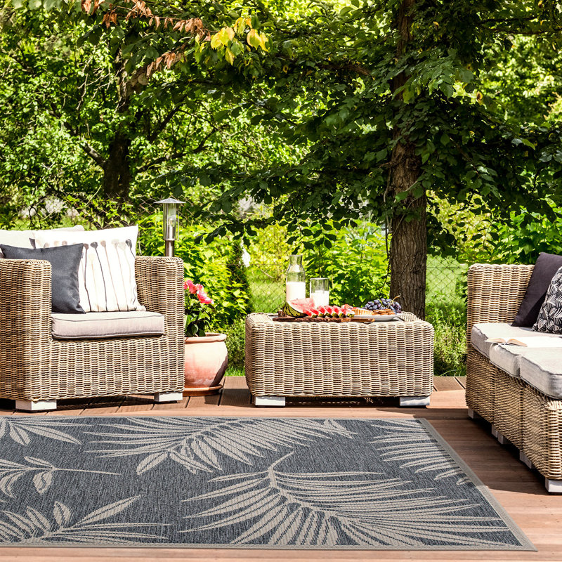 Dowd Floral Blue/Gray/Ivory, Indoor & Outdoor Area Rug, Rectangle 4' x 6'