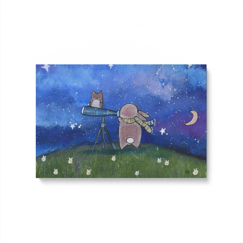 Nuit des lapins aux étoiles, Toile tendue sur cadre, H 12 po x l 18 po, Ne s’applique pas
