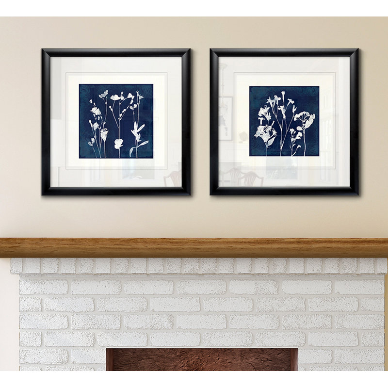 « cyanotype botanique i », ensemble de 2 reproductions de peintures encadrées