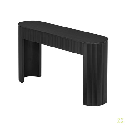 Entryway Table With Fluted Design, Modern Console Table With Storage, Oval Top And 2 Drawers For Entryway And Living Room