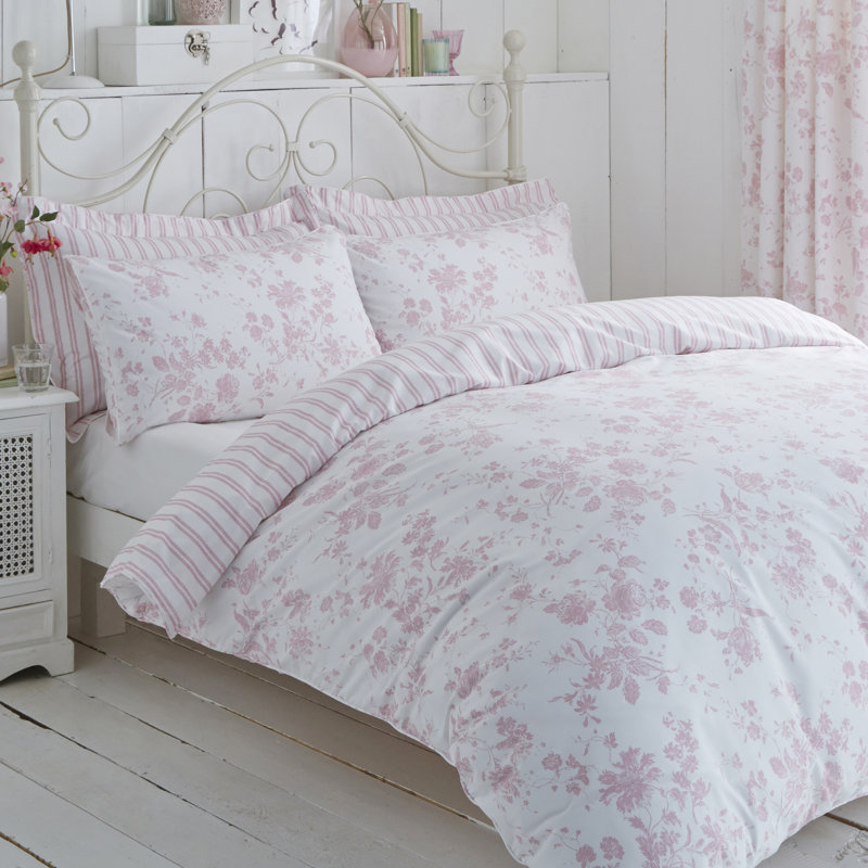 Izetta Polyester Floral Duvet Cover Set with Pillowcases Included, Super King Duvet Cover + 2 Standard Pillowcase, Pink