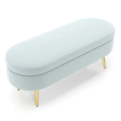 Ottoman Oval Storage Bench, Flannel with Metal Legs-Cyan(43.5"x16"x16")
